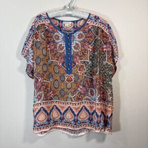 Sundance Shirt Womens Size M Multicolor Boho Round Neck Button Top